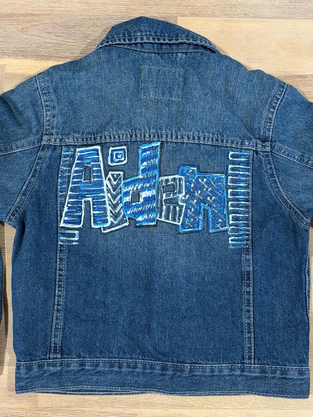 Custom Painted Aiden name Kids Blue Denim Jacket